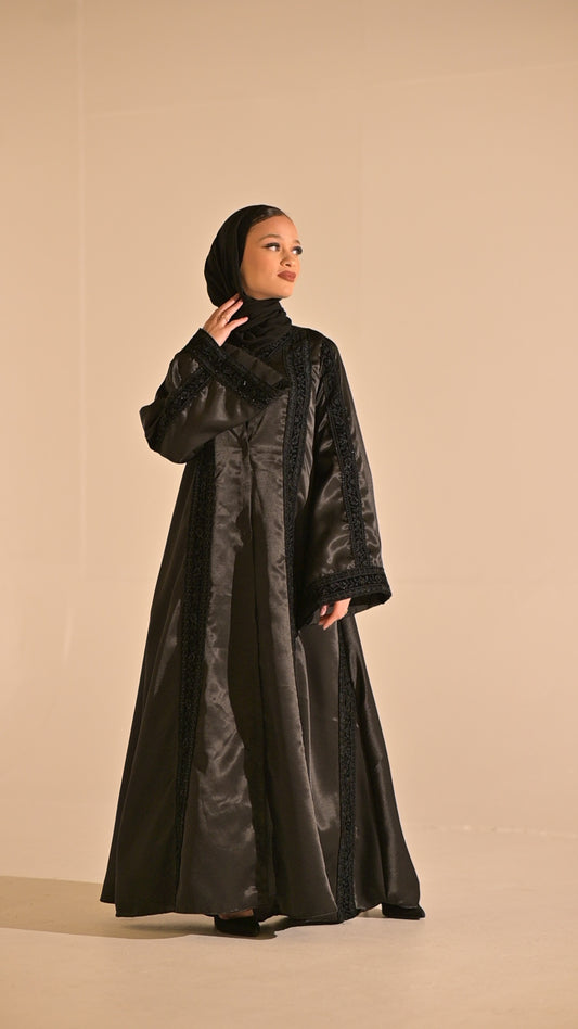 Black Stain and velvet embroidered abaya